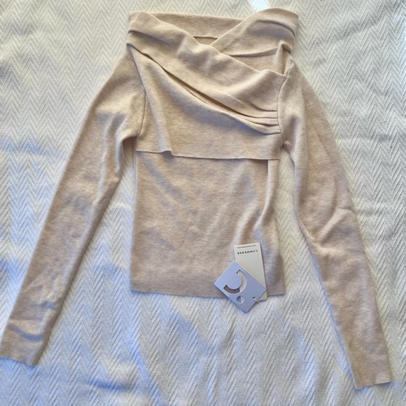 Off-Shoulder Wrap Long Sleeve Knit Top - Apricote - Picture 4 of 8